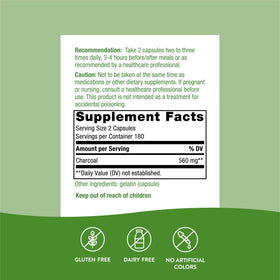 Nature's Way Charbon Actif 560mg capsules sur une table