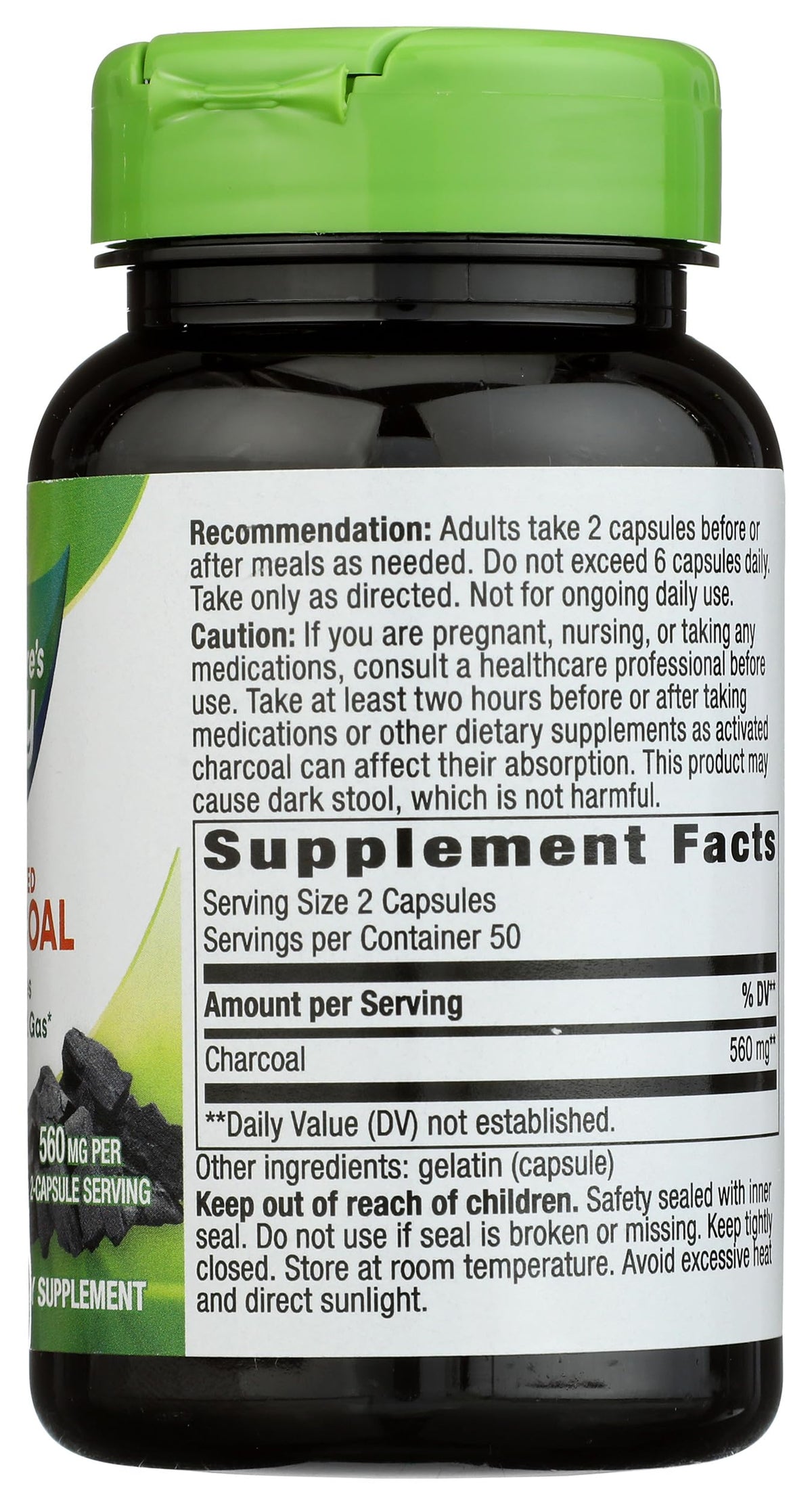 Nature's Way Charbon Actif - informations nutritionnelles