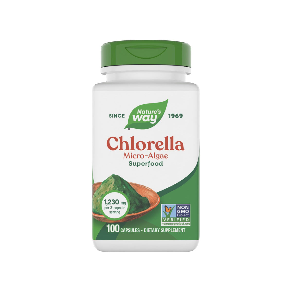 Nature's Way Chlorella 100 capsules devant de l'emballage