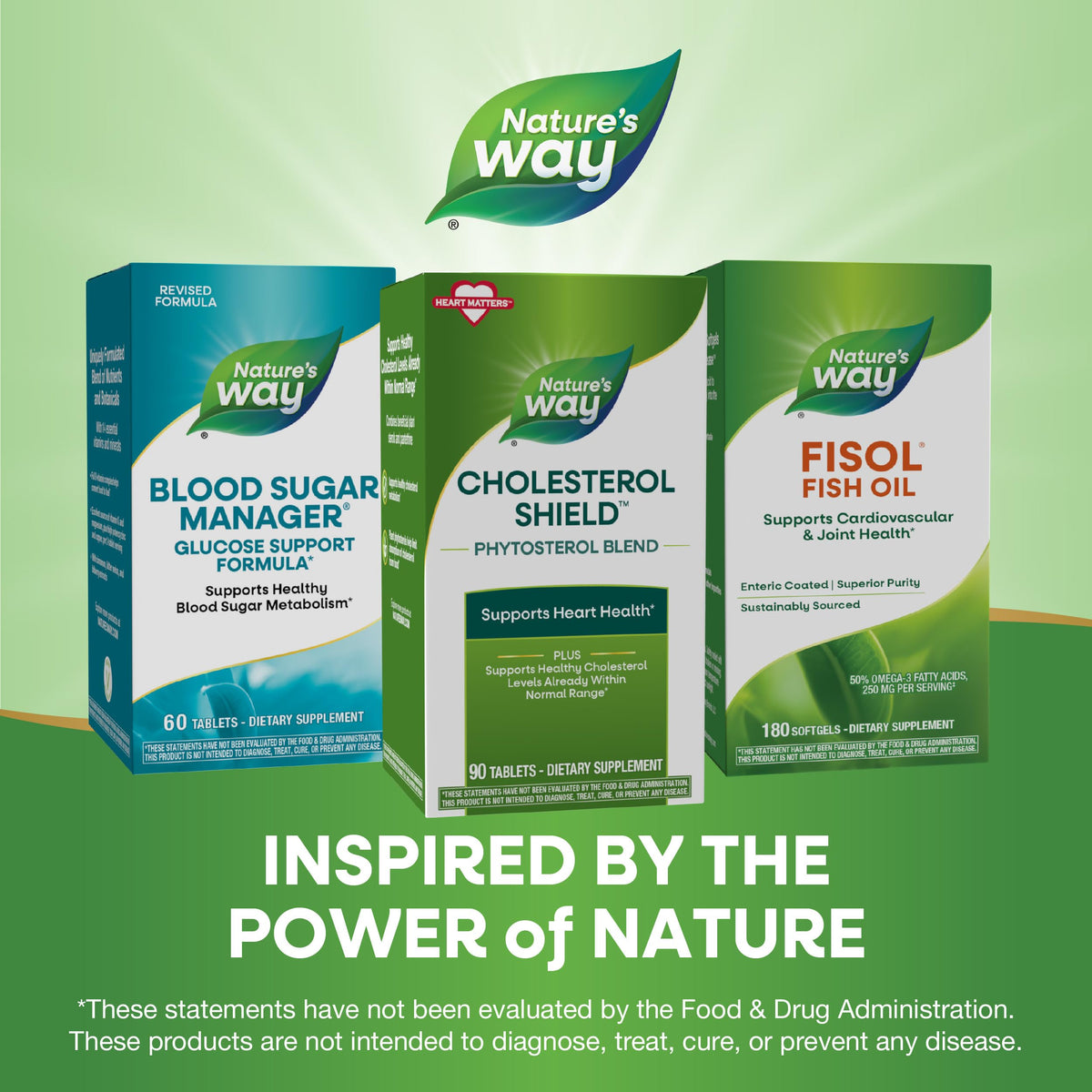 Nature's Way Cholesterol Shield sur une table avec des aliments sains
