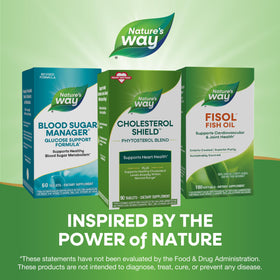 Nature's Way Cholesterol Shield sur une table avec des aliments sains