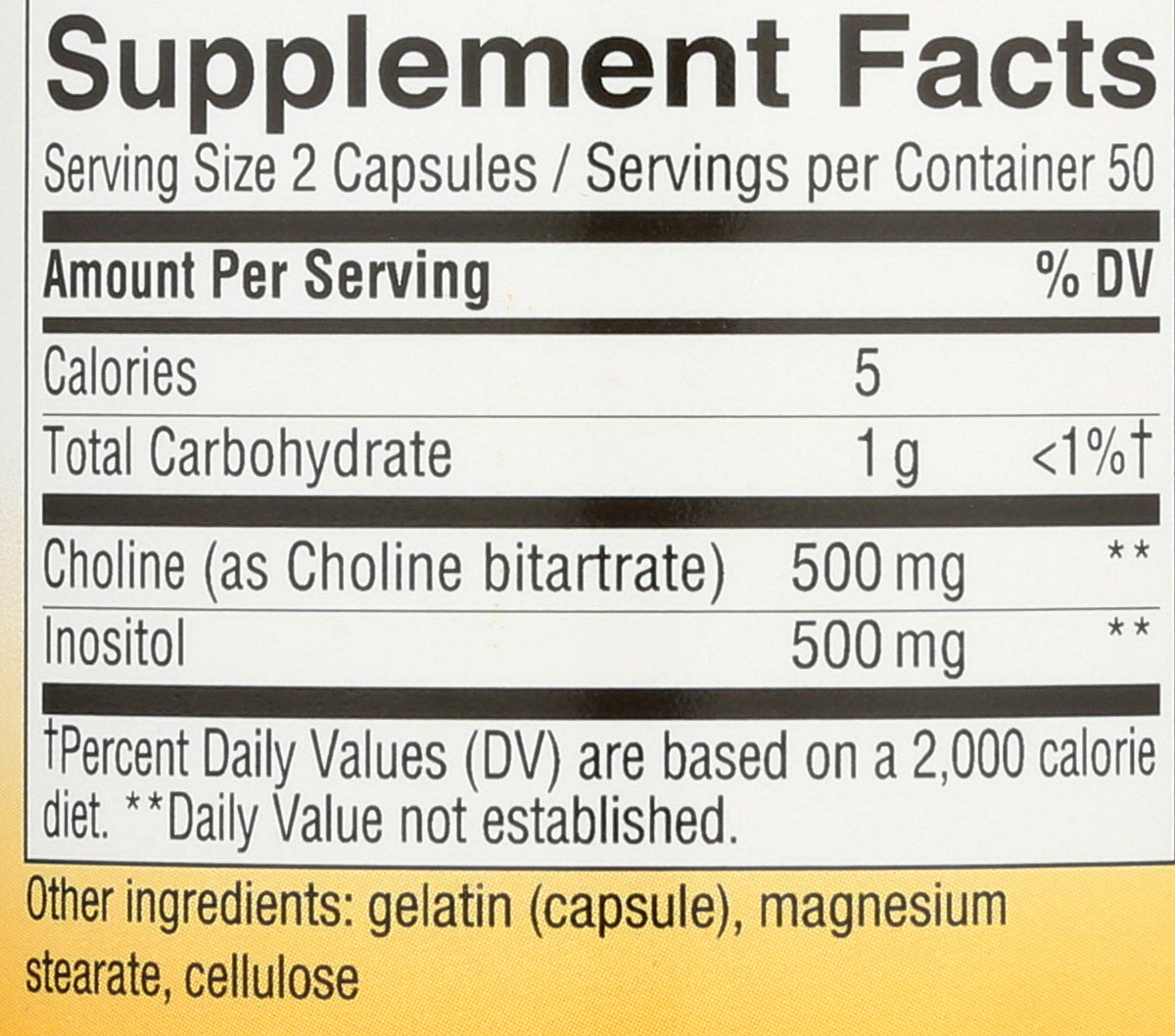 Nature's Way Choline & Inositol capsules in a hand