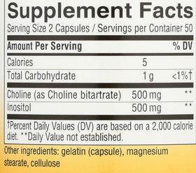 Nature's Way Choline & Inositol capsules in a hand