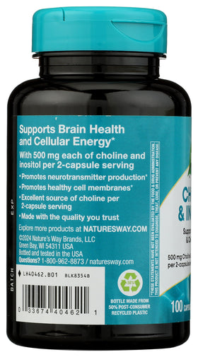 Nature's Way Choline & Inositol capsules on a table