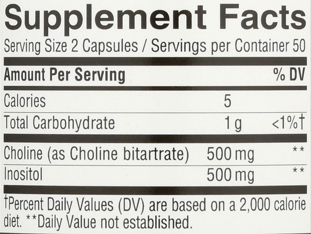 Nature's Way Choline & Inositol ingredients list on bottle