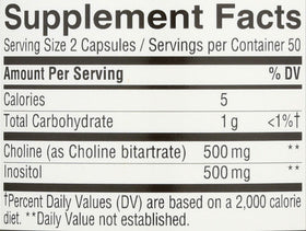 Nature's Way Choline & Inositol ingredients list on bottle