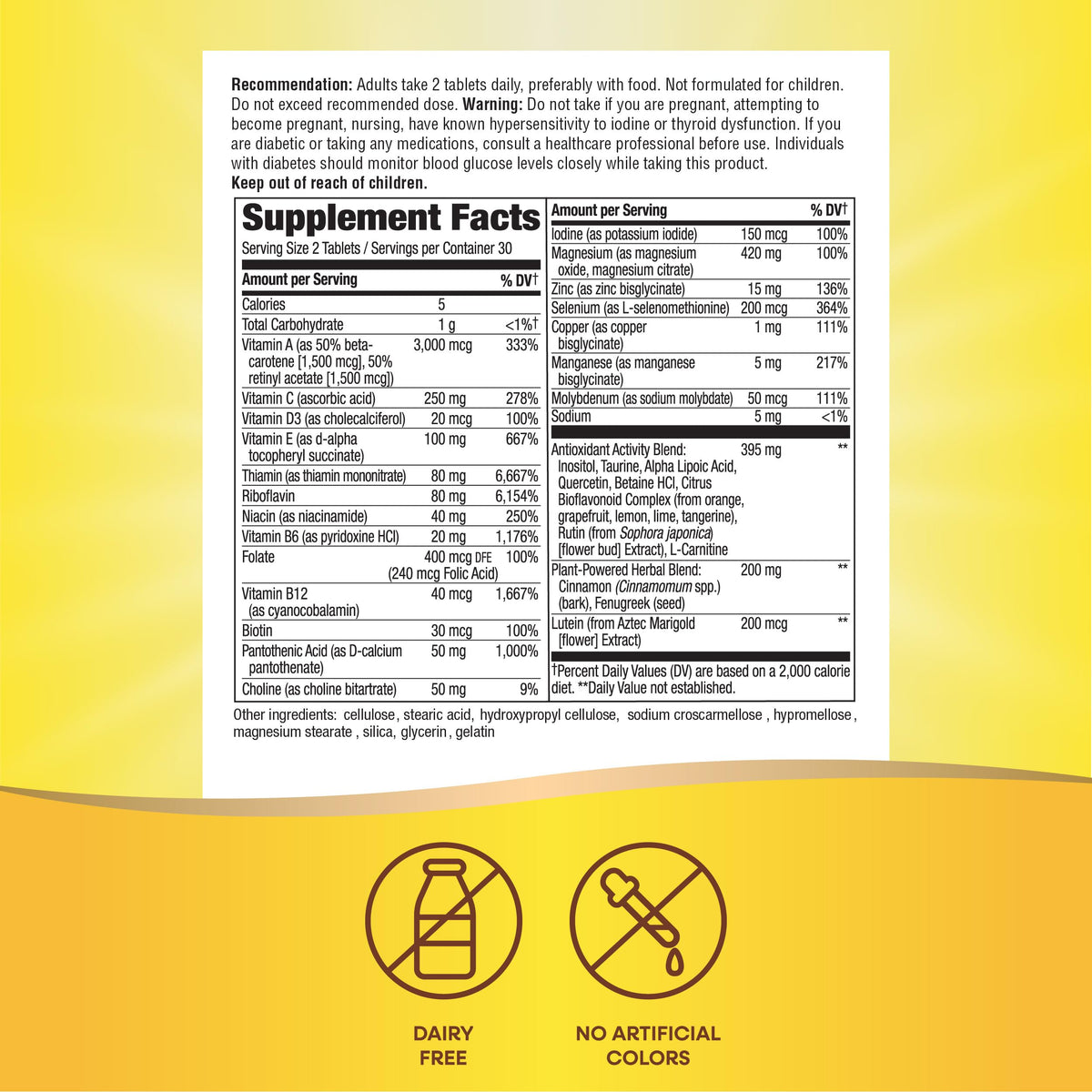 Nature's Way Completia Multivitamine Diabétique 60 Comprimés avec des comprimés visibles