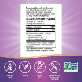 Nature's Way Extrait de Champignon Reishi 376 mg dos de l'emballage