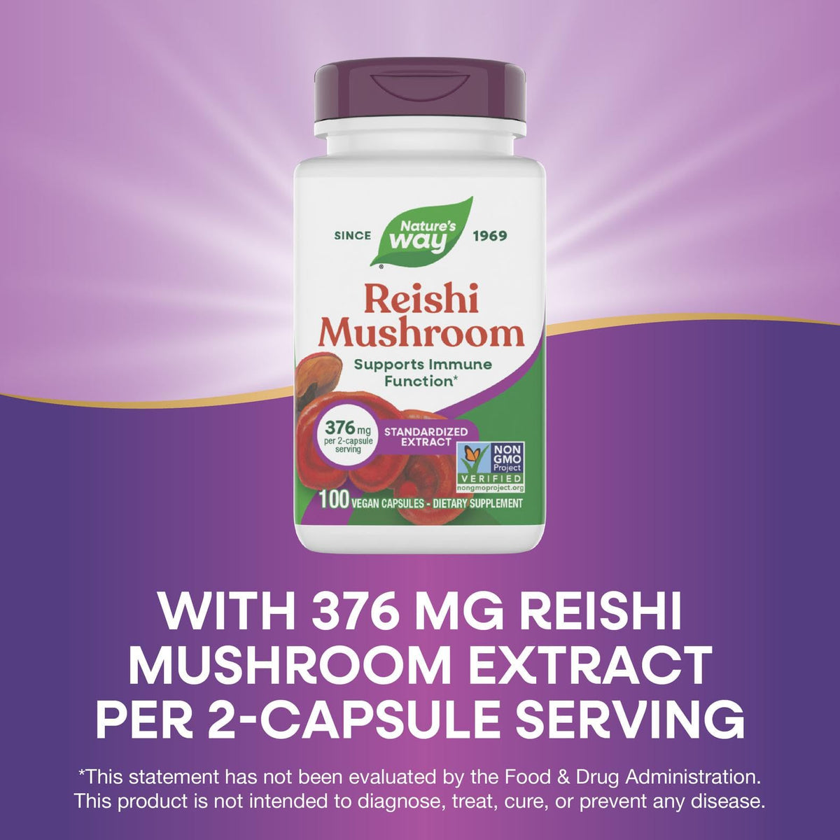 Nature's Way Extrait de Champignon Reishi avec des ingrédients naturels en arrière-plan