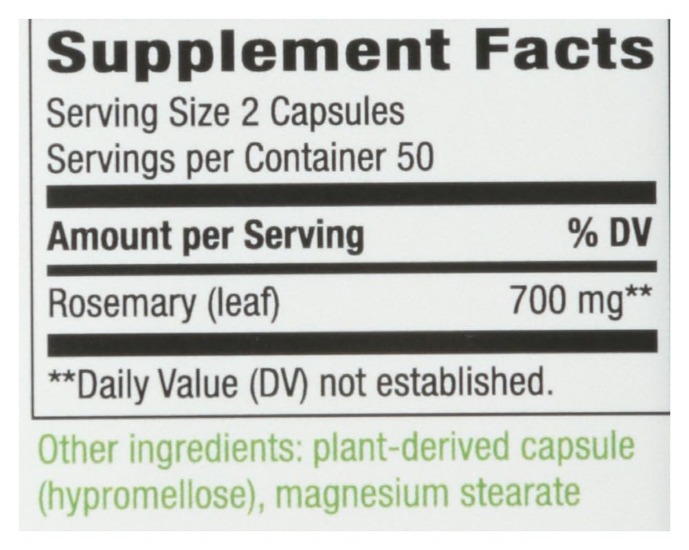 Nature's Way Feuilles de Romarin 100 Capsules - Détails de l'emballage