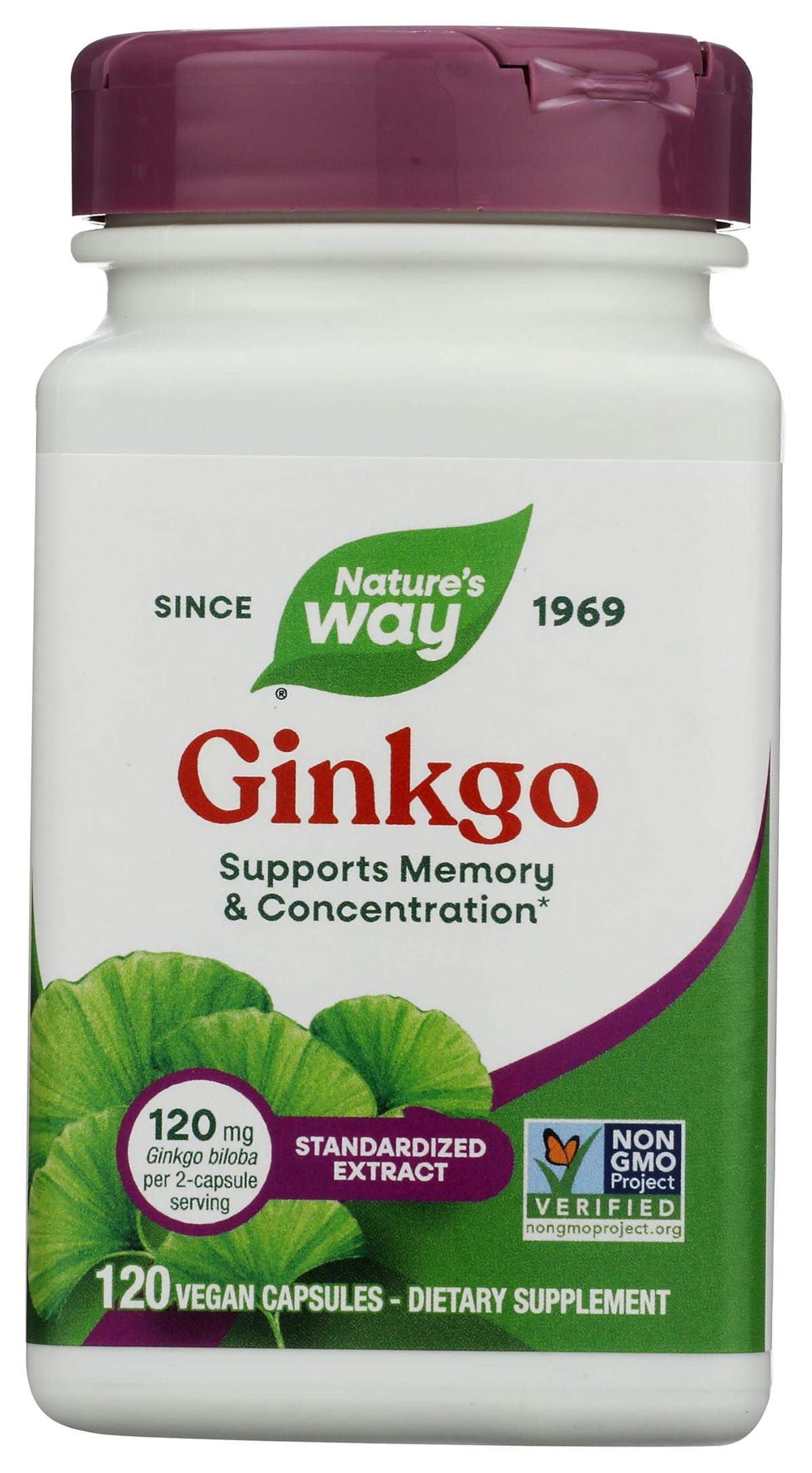 Nature's Way Ginkgo Biloba Extrait Premium 120 mg 120 Capsules vue de face