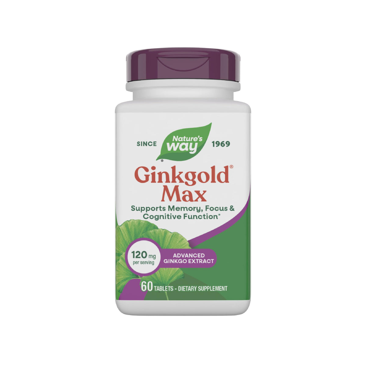 Nature's Way Ginkgold Max 60 comprimés vue avant avec emballage