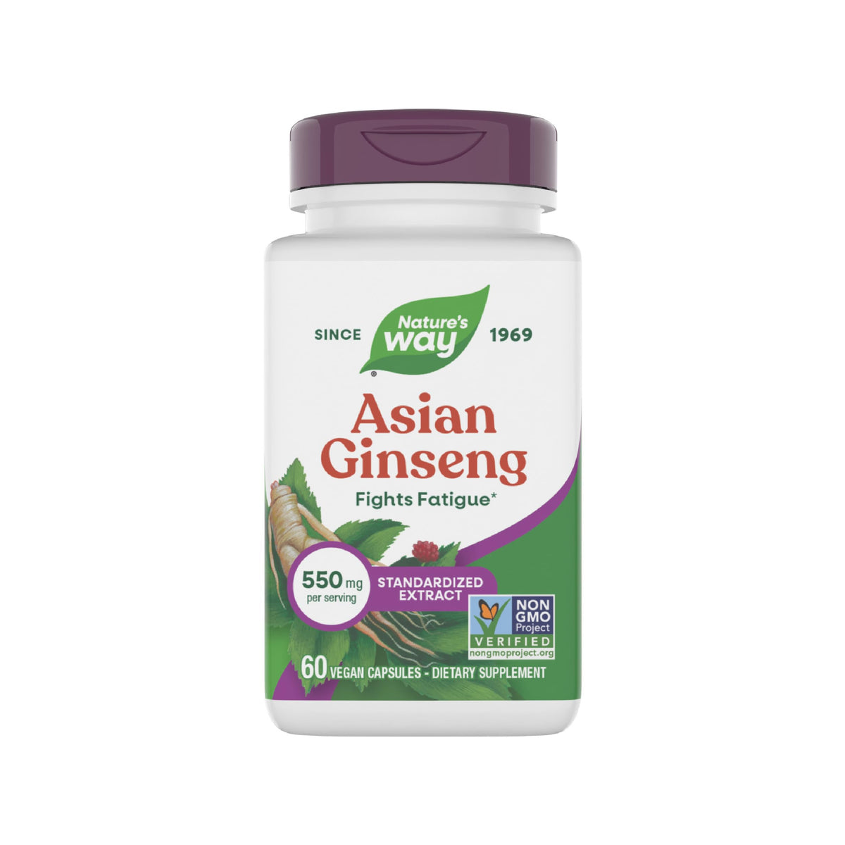 Nature's Way ginseng asiatique extrait standardisé 60 gélules, vue avant