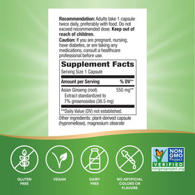 Nature's Way ginseng asiatique gélules avec étiquettes