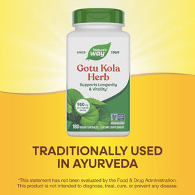 Nature's Way Gotu Kola, bouteille ouverte avec capsules visibles