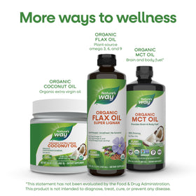 Nature's Way Huile de Lin Bio Super Lignan en train d'être versée dans un smoothie