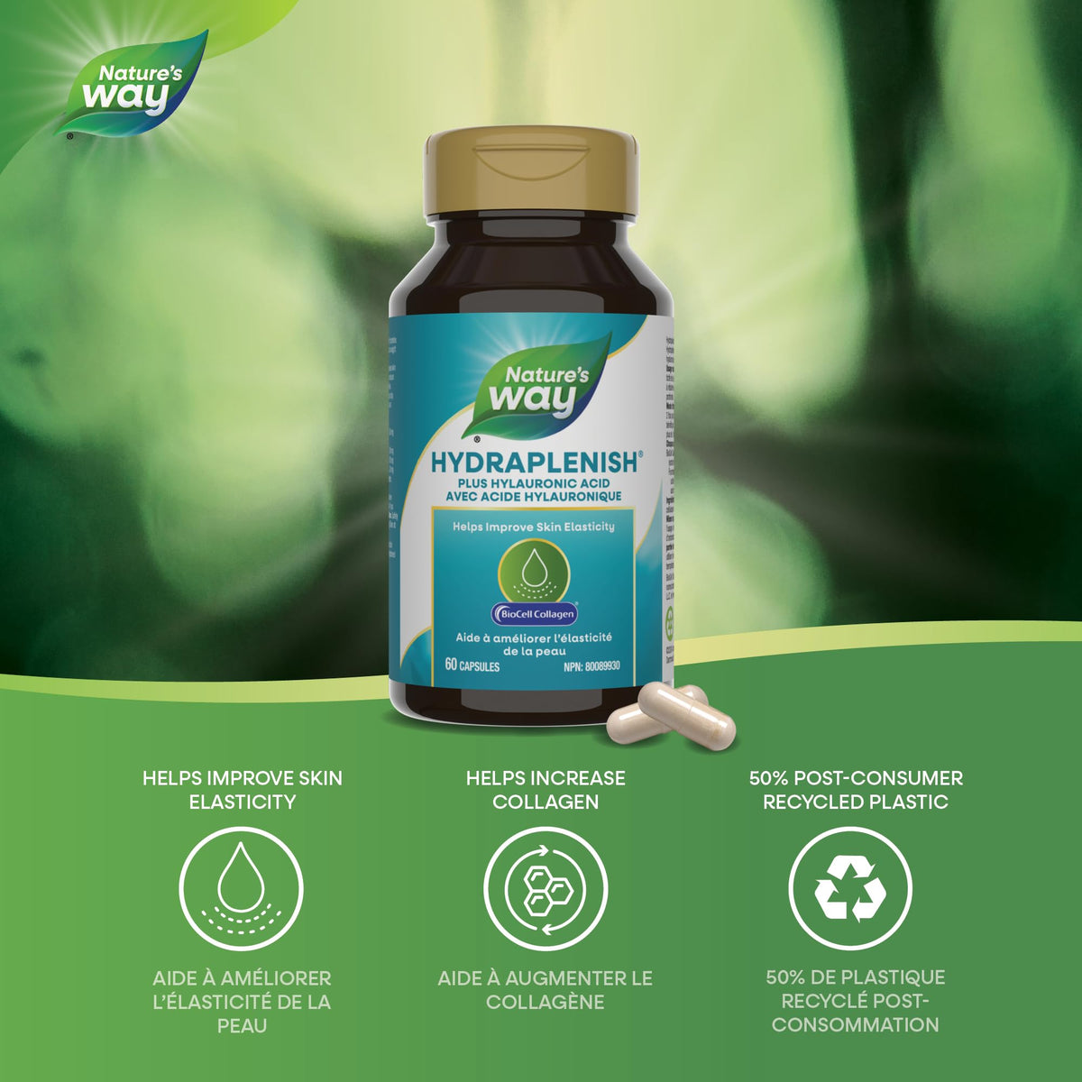 Nature's Way Hydraplenish capsules BioCell Collagen côté