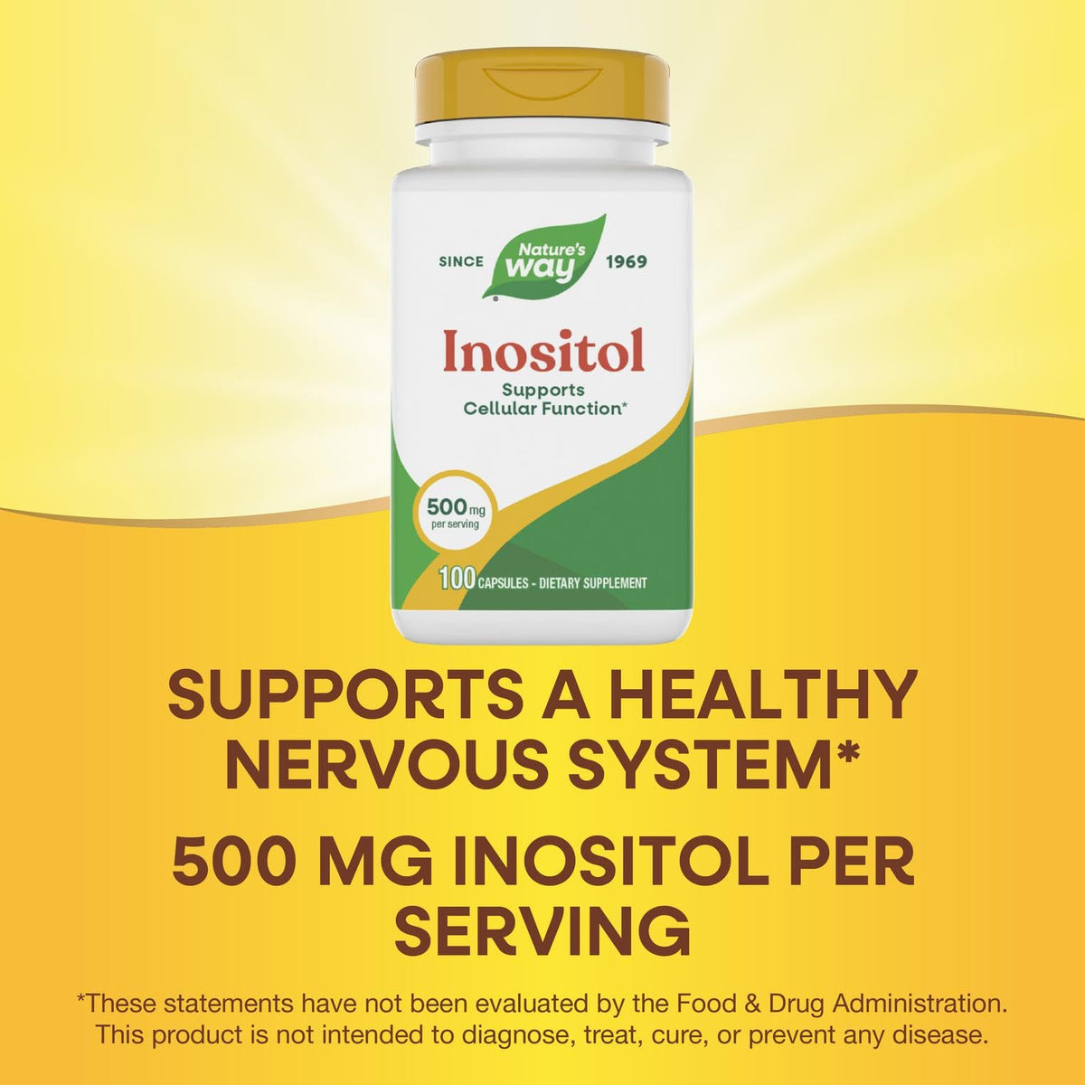 Nature's Way Inositol 500 mg capsule ouverte sur une main