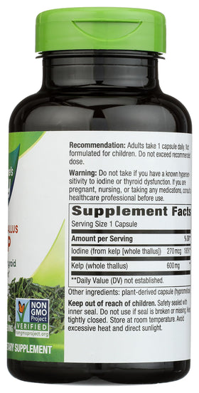 Nature's Way Kelp, flacon ouvert montrant les capsules