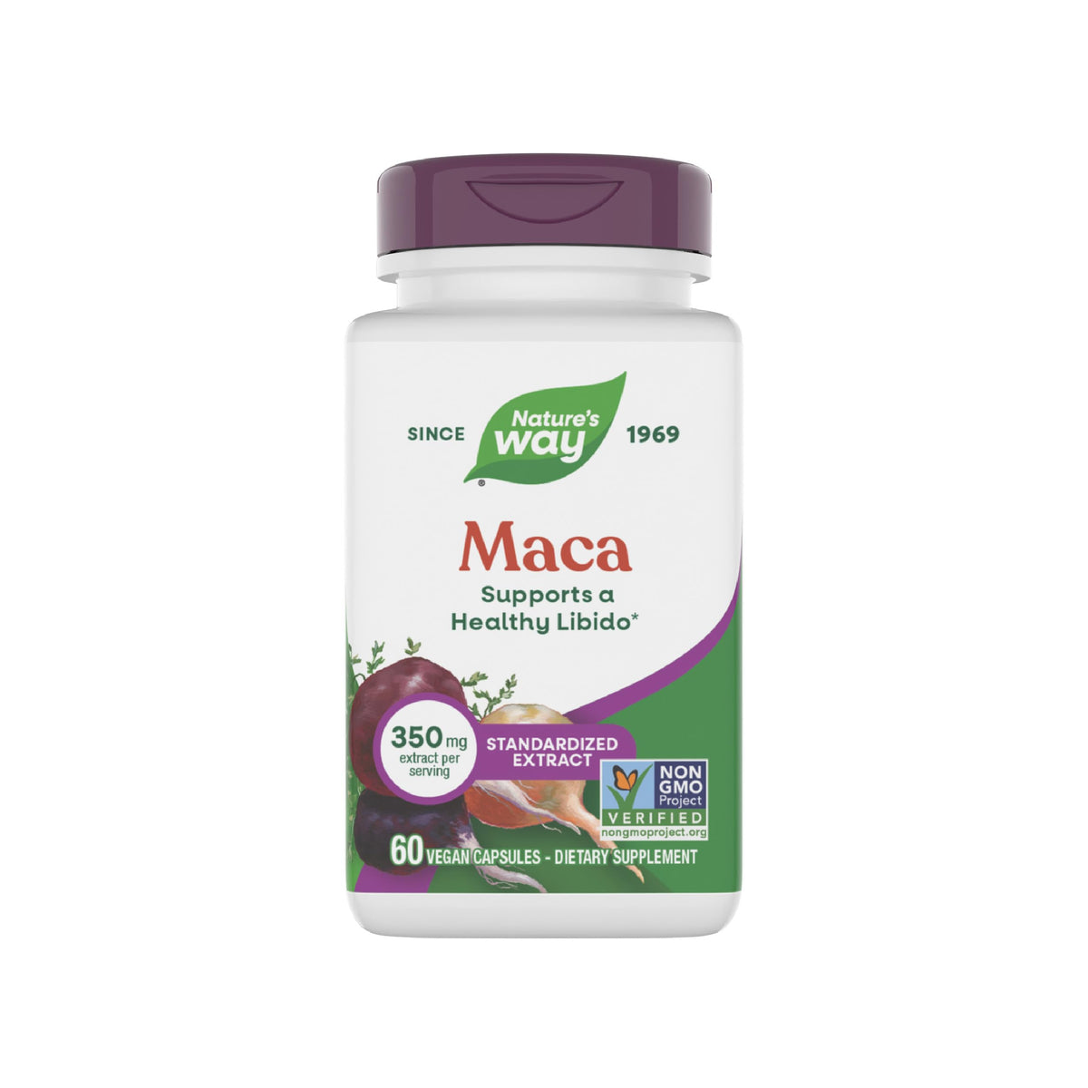 Nature's Way Maca Extrait Standardisé 350 mg 60 Capsules - vue de face