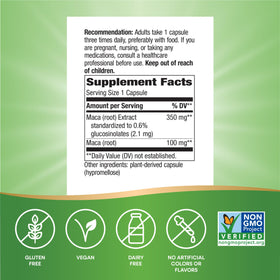 Nature's Way Maca Extrait Standardisé 350 mg - vue latérale de la boîte