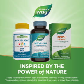 Nature's Way Mega-DHA ingrédients naturels sur fond blanc