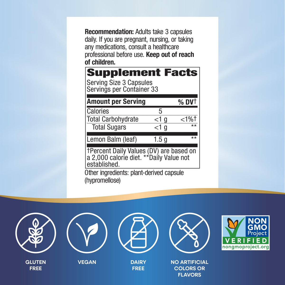 Nature's Way Melissa Balm Citron 1500 mg gélules avec étiquette