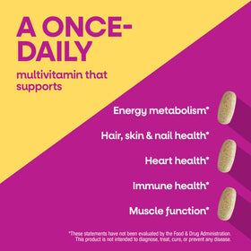 Nature's Way Multivitamine Complète Femme, comprimés sur une surface blanche