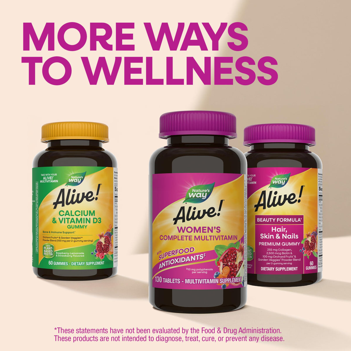 Nature's Way Multivitamine Complète Femme, présentation des comprimés sur une table