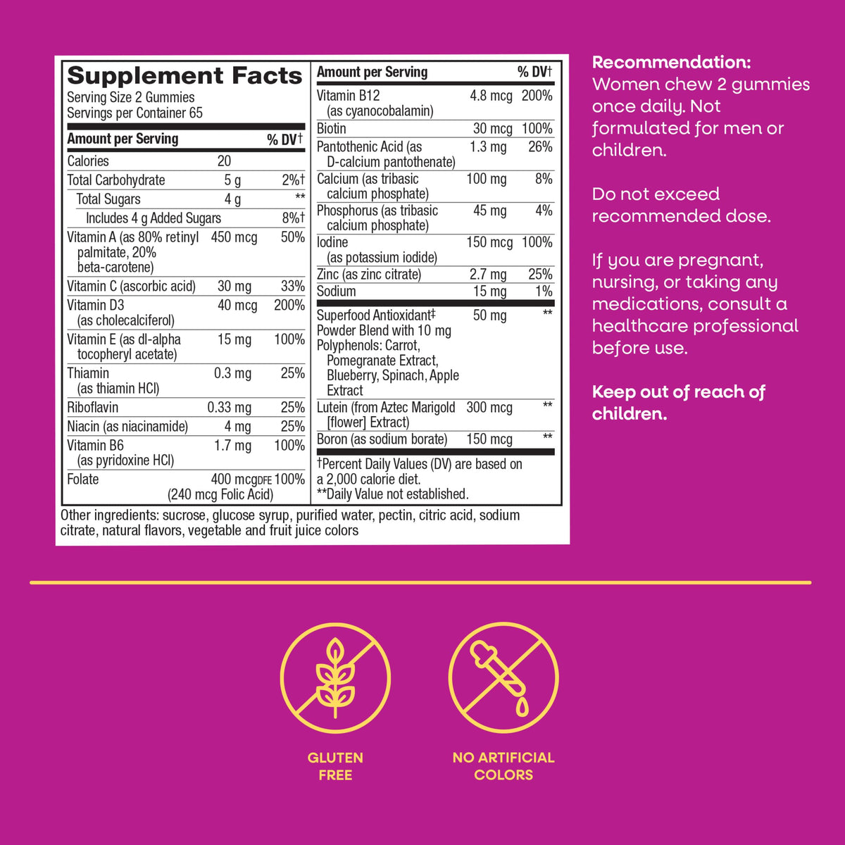 Nature's Way Multivitamines Femmes 50+ Gummies sur une table