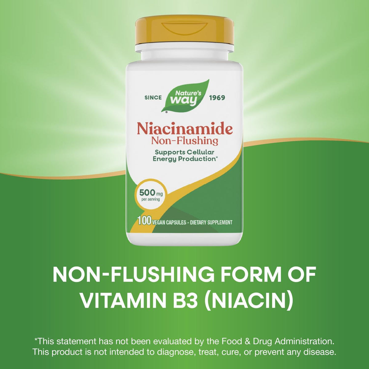 Nature's Way Niacinamide capsules with a measuring spoon