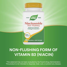 Nature's Way Niacinamide capsules with a measuring spoon