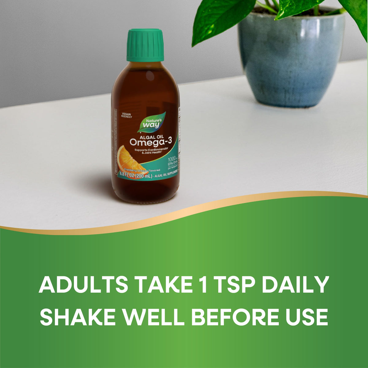 Nature's Way NutraVege Omega-3 200 ml dans une cuisine moderne