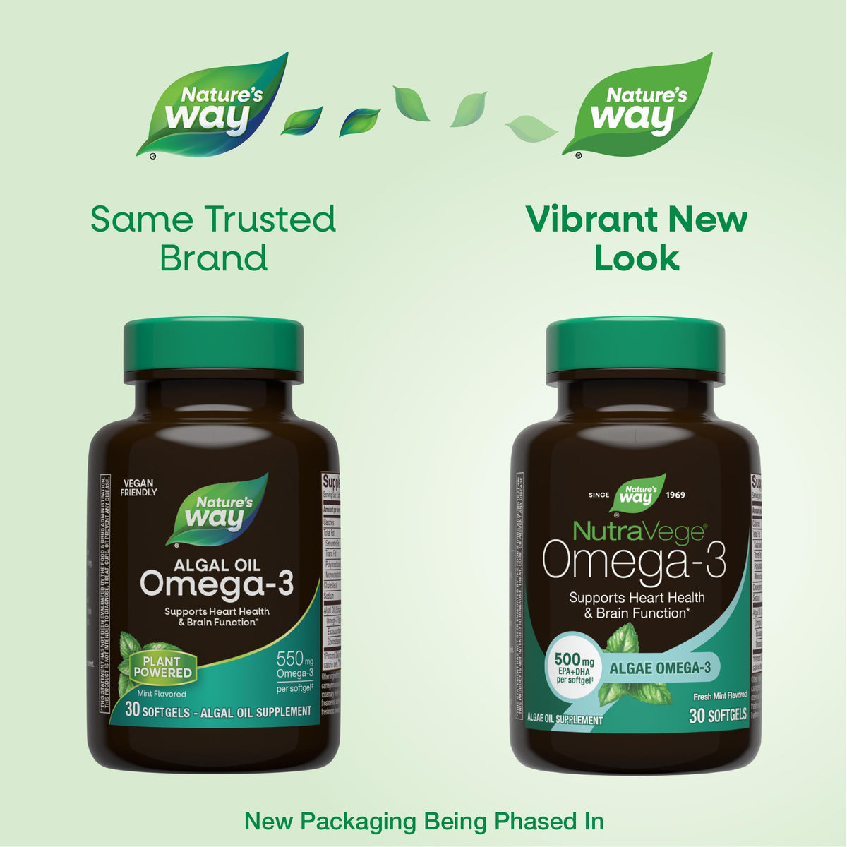 Nature's Way NutraVege Omega-3 Vegan 550 mg capsules side view