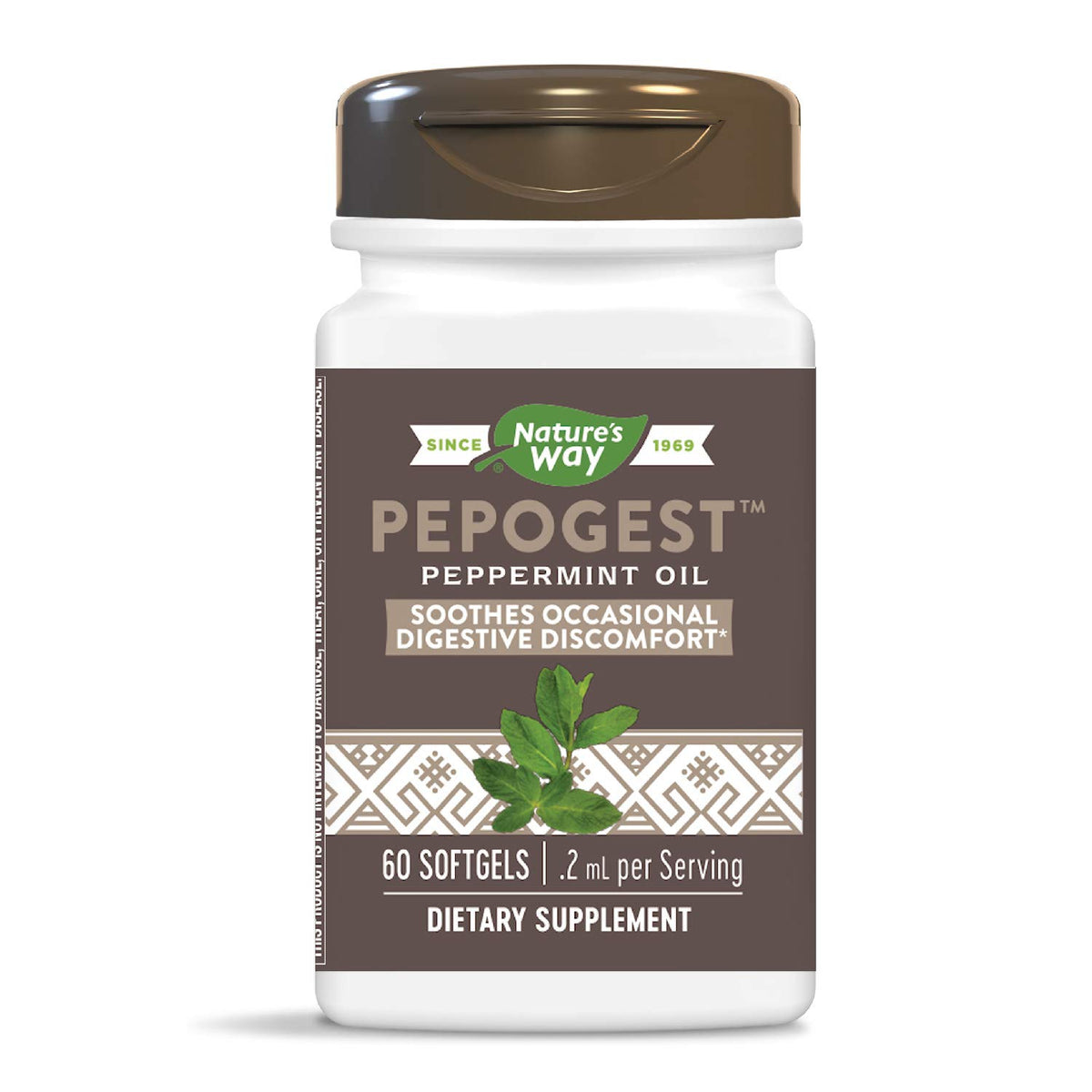 Nature's Way Pepogest 60 gélules entériques d'huile de menthe poivrée, vue de face