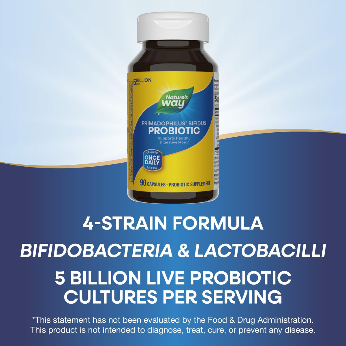 Nature's Way Primadophilus Bifidus Probiotique 90 Capsules en main