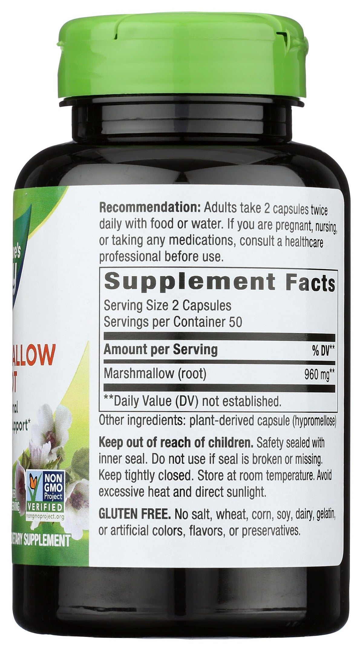 Nature's Way Racine de Guimauve 100 Capsules Végétales avec un verre d'eau