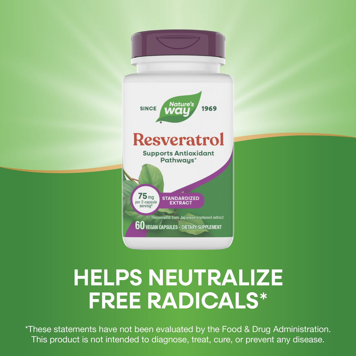 Nature's Way Resveratrol 60 g avec ingrédients sur l'étiquette