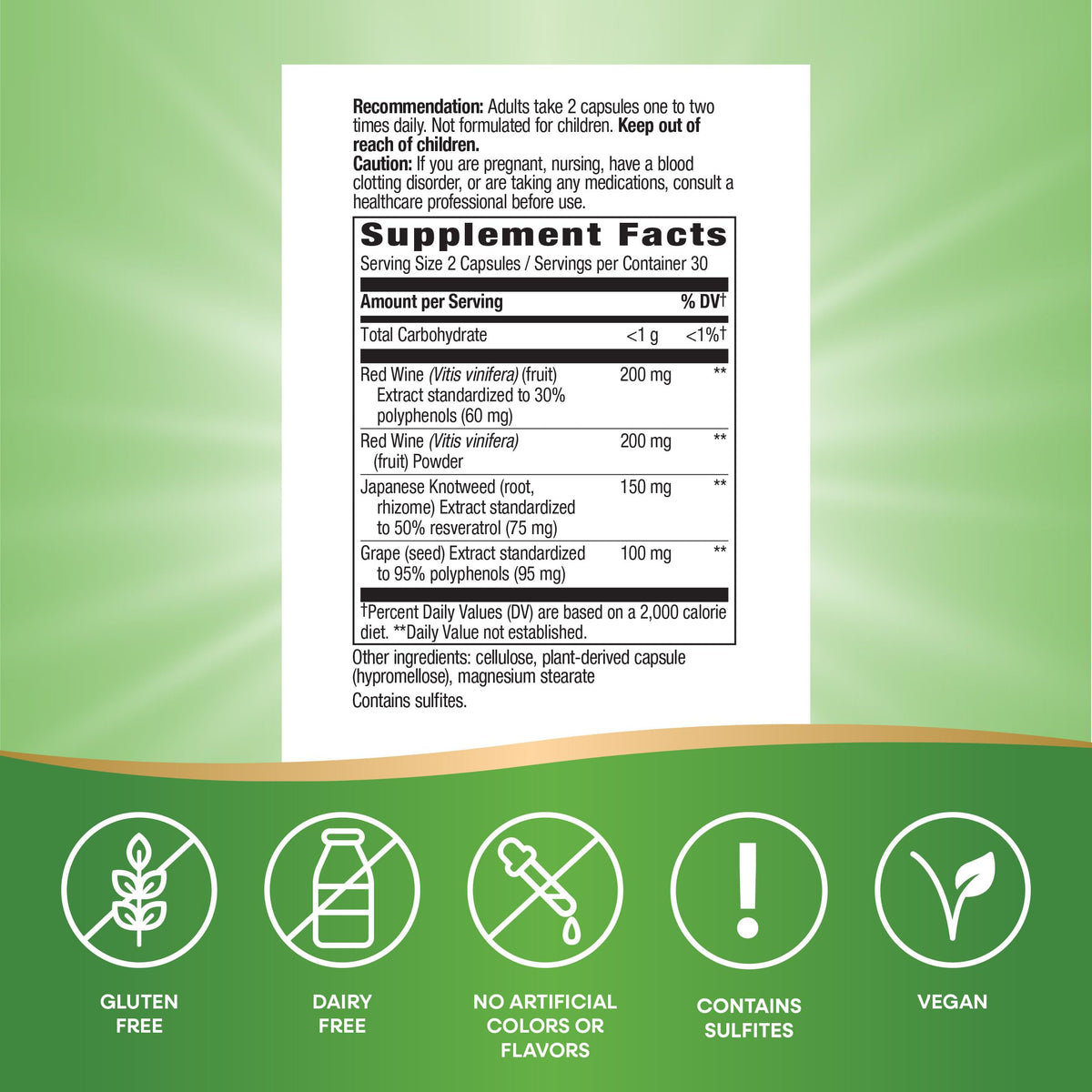 Nature's Way Resveratrol 60 g sur un fond de table en bois