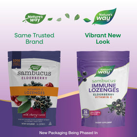 Nature's Way Sambucus Bonbons au Sureau 1000 mg Vitamine C avec des bonbons sur une table