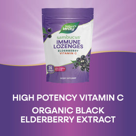 Nature's Way Sambucus Bonbons au Sureau 1000 mg Vitamine C avec un bonbon en gros plan
