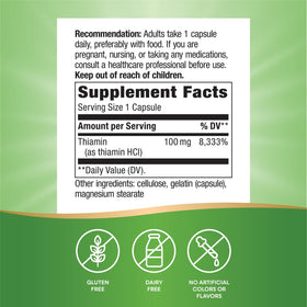 Nature's Way Vitamine B1 100 mg capsules sur une table