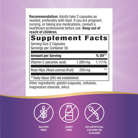 Nature's Way Vitamine C avec Églantier 1000mg 100 capsules étiquette