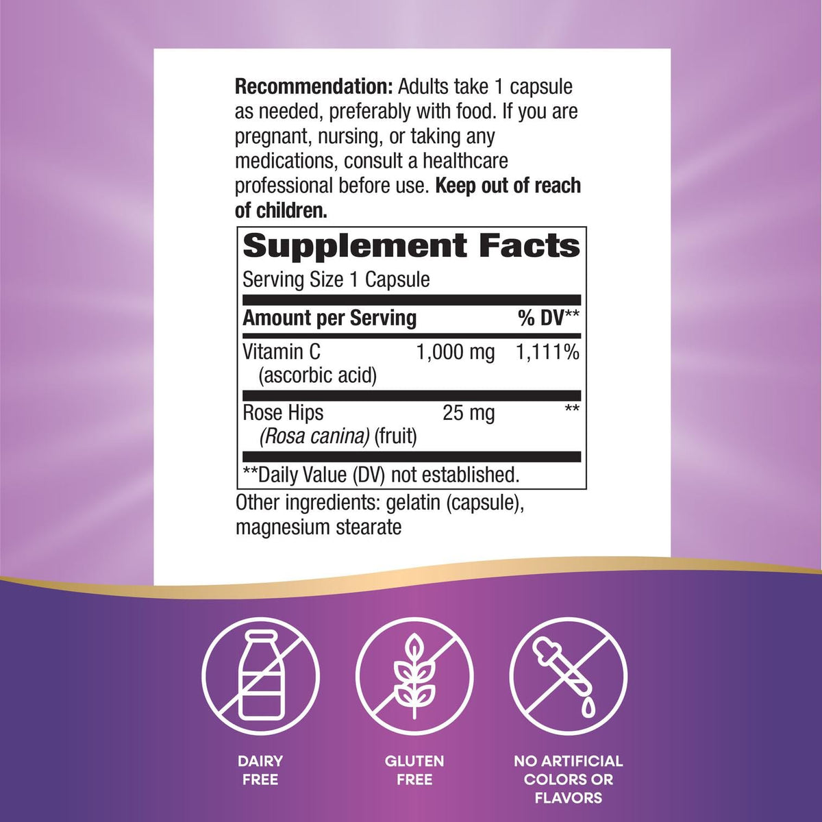 Nature's Way Vitamine C avec Églantier boîte ouverte montrant les capsules