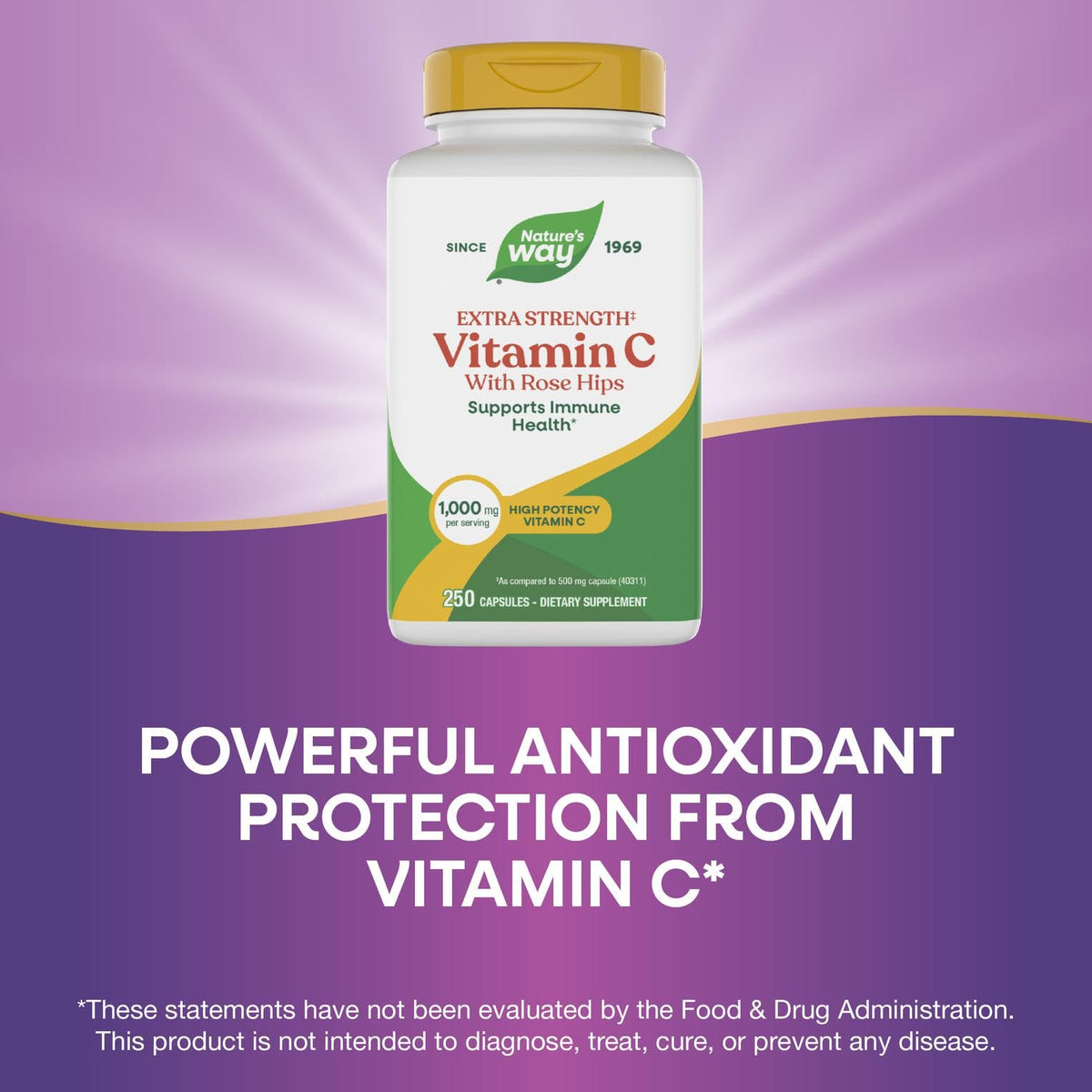 Nature's Way Vitamine C avec Églantier capsule à côté d'un verre d'eau