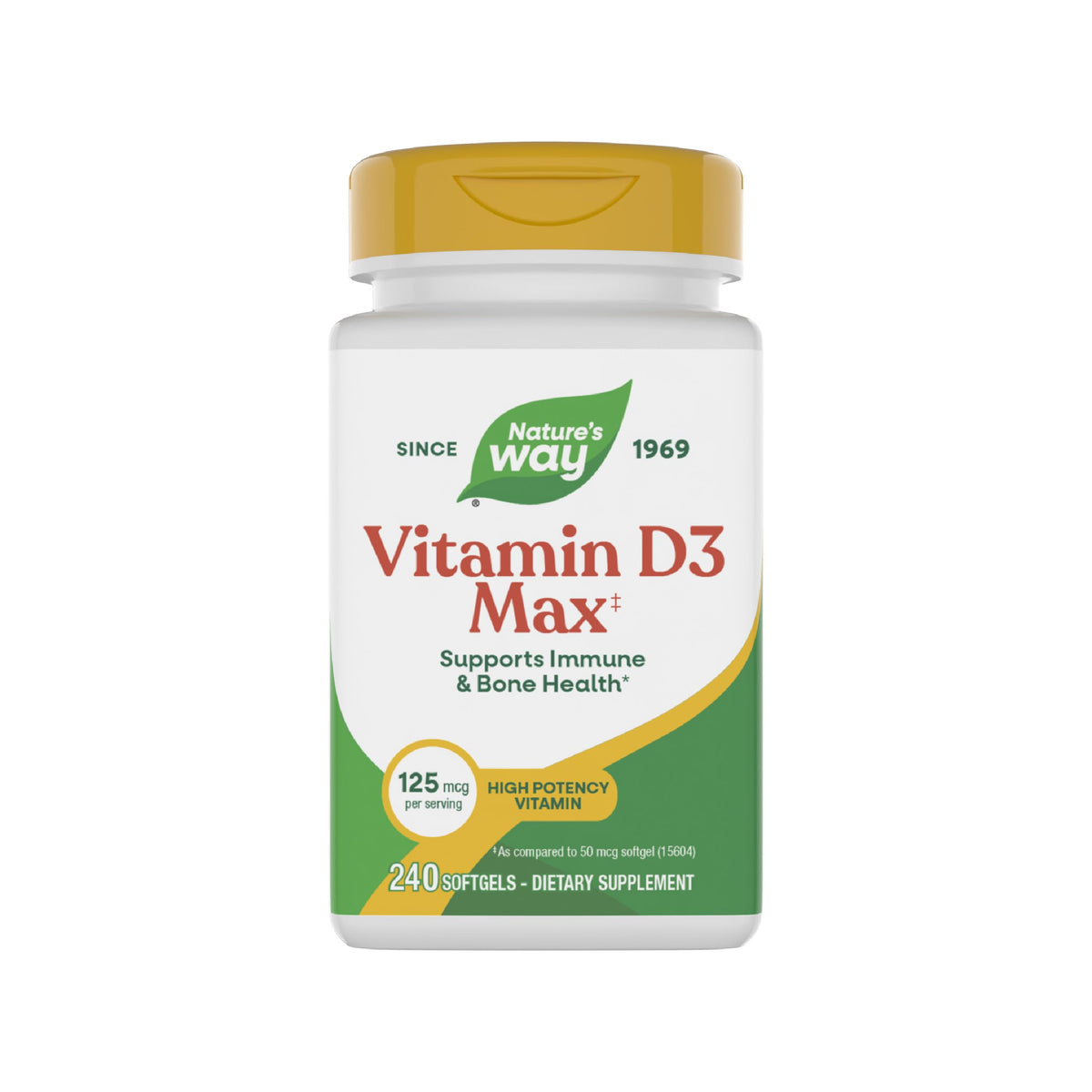 Nature's Way Vitamine D3 Max 5000 IU 240 gélules - vue de face