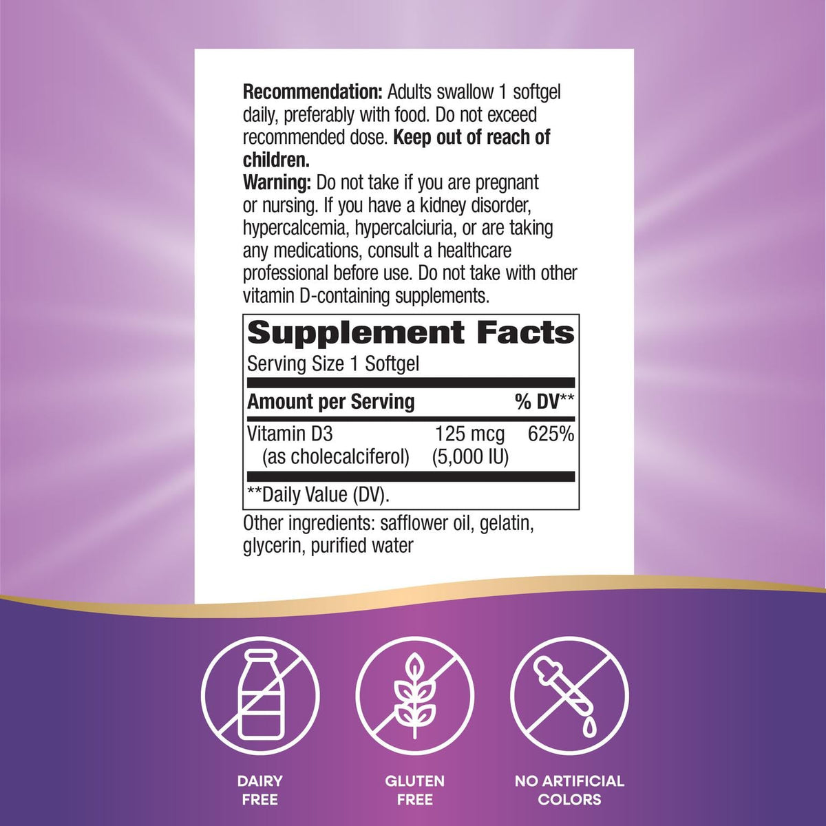 Nature's Way Vitamine D3 Max 5000 IU - gélules sur une table