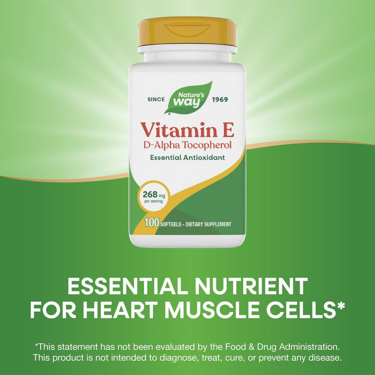 Nature's Way Vitamine E D-Alpha Tocophérol 100 gélules sur une table