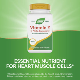 Nature's Way Vitamine E D-Alpha Tocophérol 100 gélules sur une table