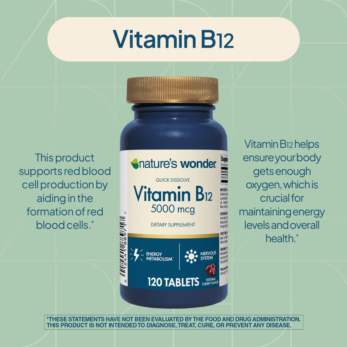 Nature's Wonder Complément B12 5000 mcg, format 120 tablettes